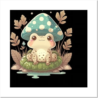 Cottagecore aesthetic frog on Mushroom Posters and Art